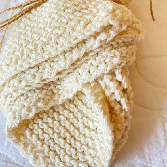 Hand Knit 100% Cotton Dish or Wash Cloth Beige/Natural Color x 4 - Picture 4 of 7